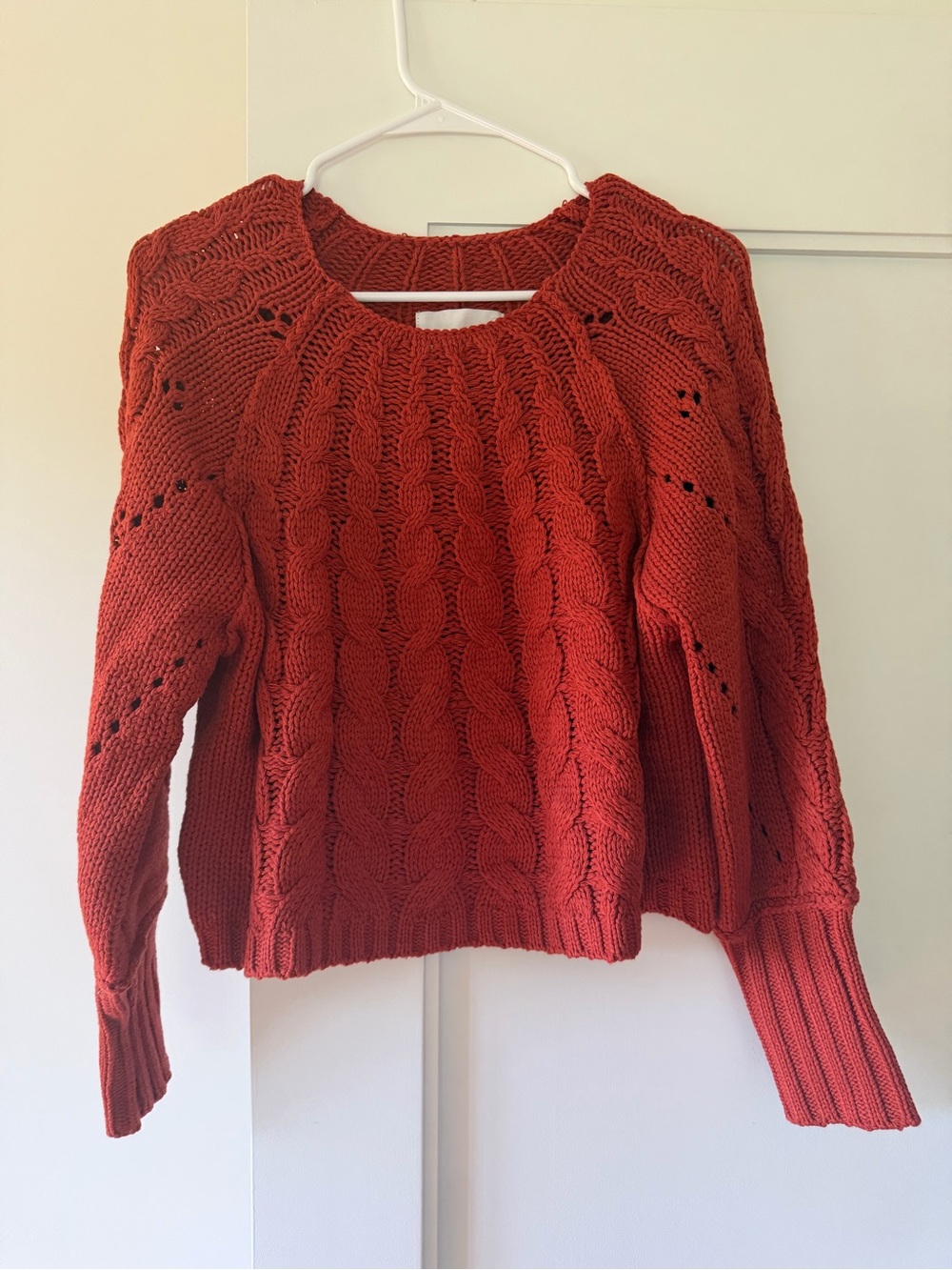 Rust Cable-Knit Crewneck Sweater - Six/Fifty